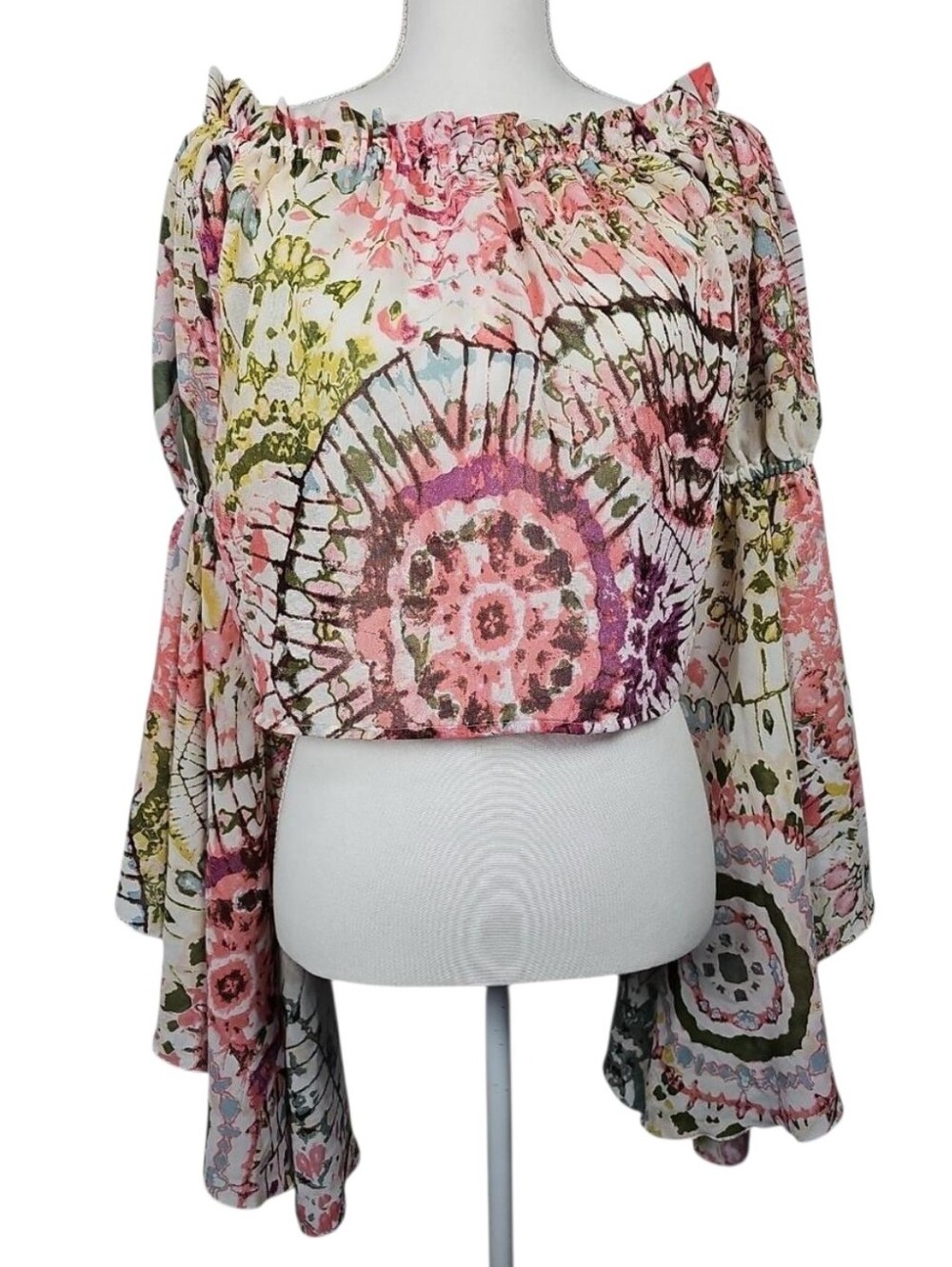 Live 4 Truth Whimsigoth Mandala Fairycore Crop Top Oversized Bell Sleeves Size M